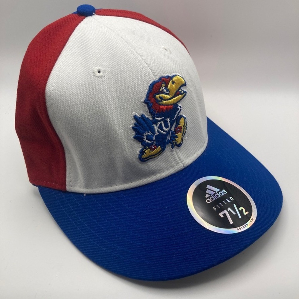 NWT Adidas Kansas University KU Jayhawk Cap 7 1/2‎ Fitted Game Day Hat